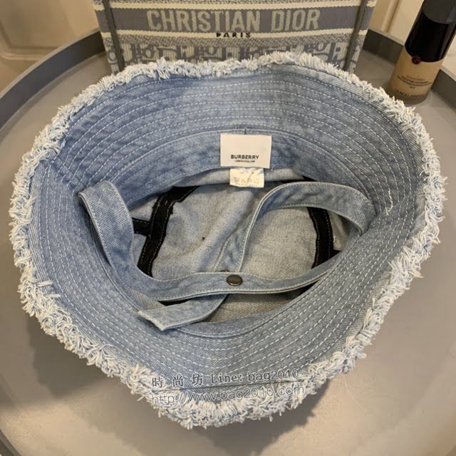 Burberry男女同款帽子 巴寶莉新款重工洗水牛仔加防風繩漁夫帽遮陽帽  mm1650